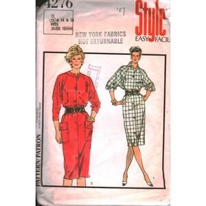 Vintage Style 4276 Sewing Pattern 1980s‎ Button Front Dress Raglan Sleeve 12